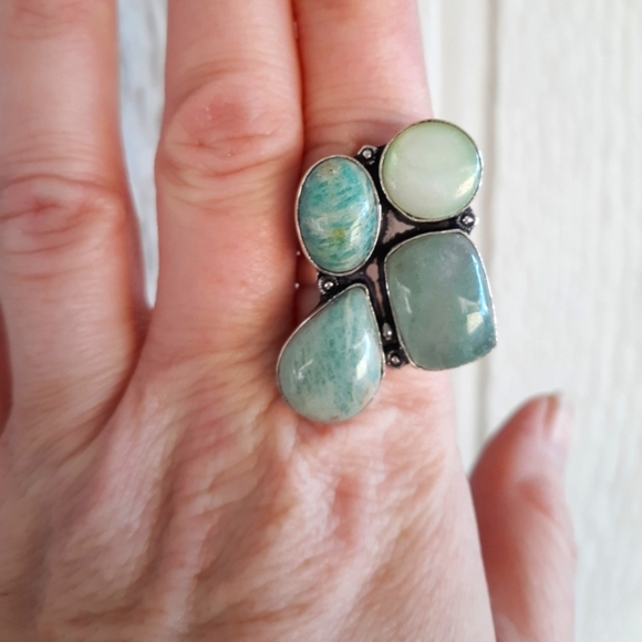 New Amazonite & Agate 925 Silver Statement Ring. - Picture 8 of 9